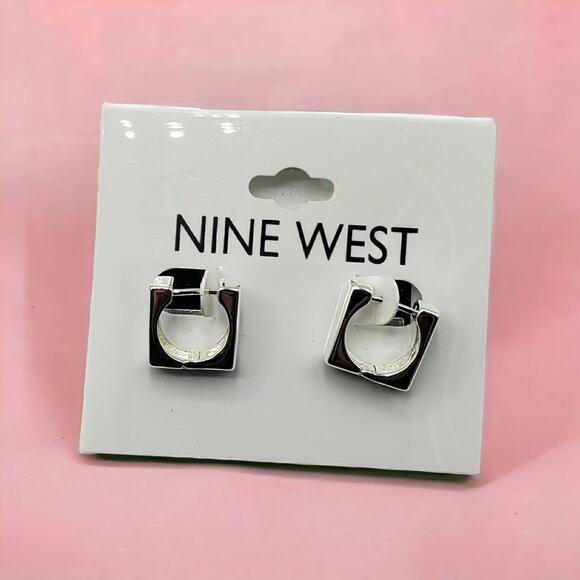 Nine West Silver Tone Chunky Square Hoop Earrings - Picture 3 of 3
